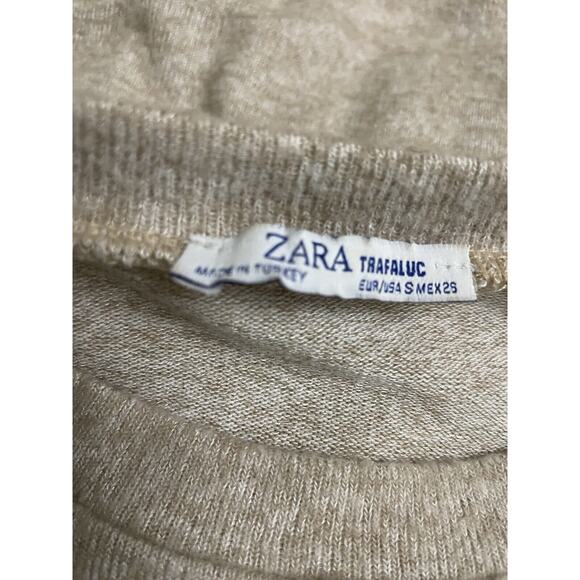 Zara Sweater Jumper Womens Small Beige Pearl Beads 3/4 Sleeve Crew Neck - Picture 5 of 6